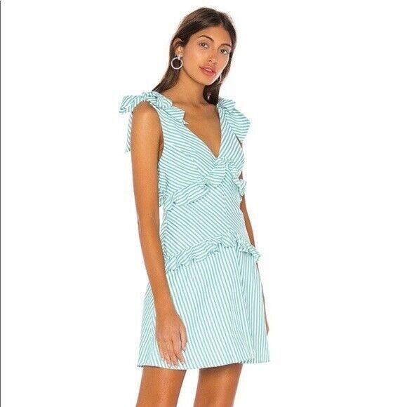 BCBGeneration Tie Shoulder Green And White Stripe Ruffle Dress 6 - Picture 1 of 16